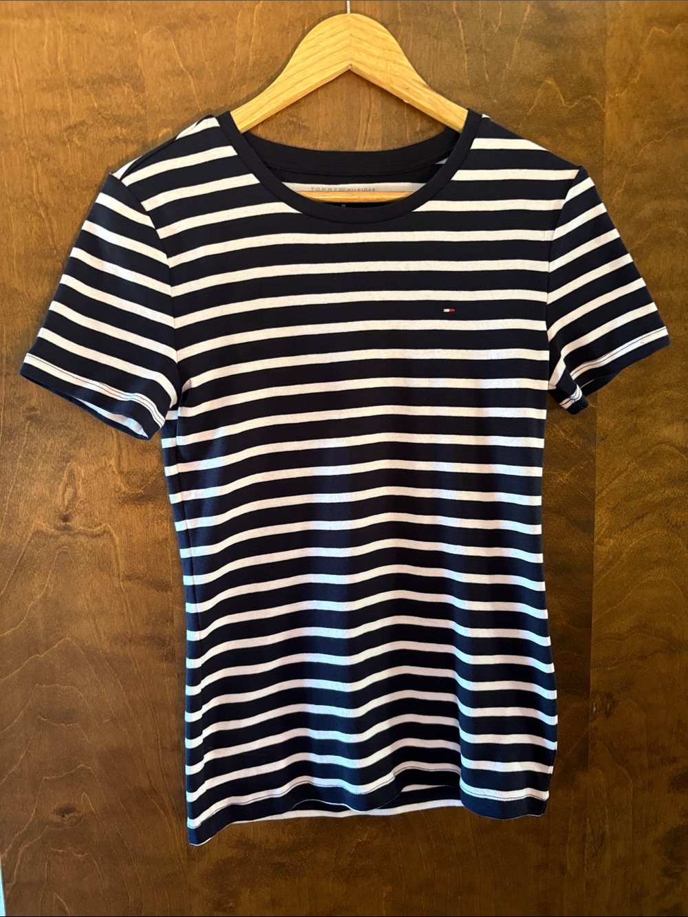 Tommy Hilfiger Navy and White Striped Short Sleeve Tee
